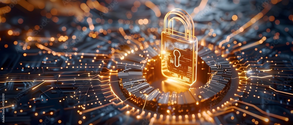 Cyber Security Lock on Circuit Board. Cyber Security Lock on Circuit Board.