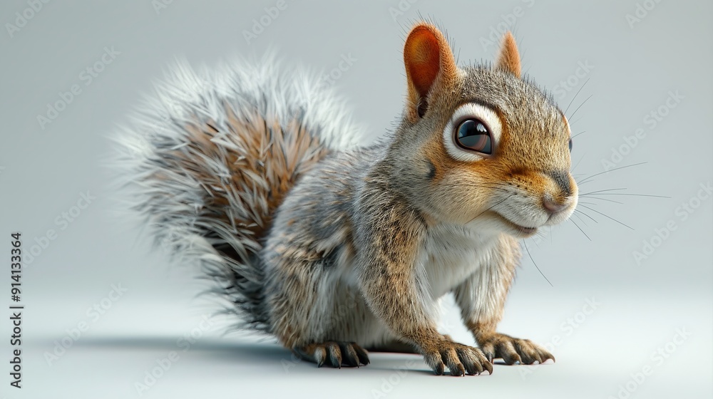 Obraz premium cute red squirrel scurrying alone on gray background stock photo sin royaltyfree