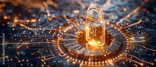 Cyber Security Lock on Circuit Board.