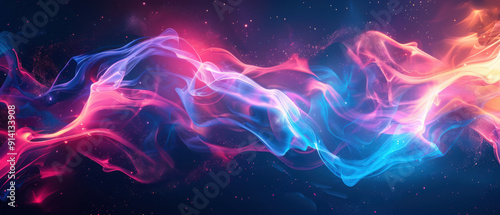 Technology Background,  Vibrant abstract neon background, featuring bold swirls of electric blue and pink hues. The design smoothly flows towards the center, which is a bright copy photo