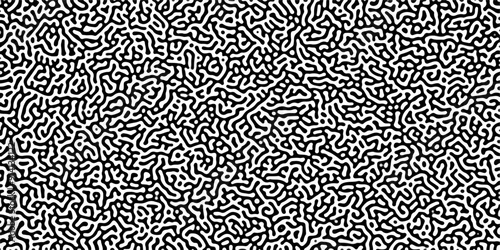 Turing reaction diffusion monochrome seamless pattern with chaotic motion .Linear design with biological shapes. Organic lines in memphis. abstract turing organic wallpaper background .	