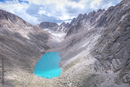 mountains lake glacier aerial view drone