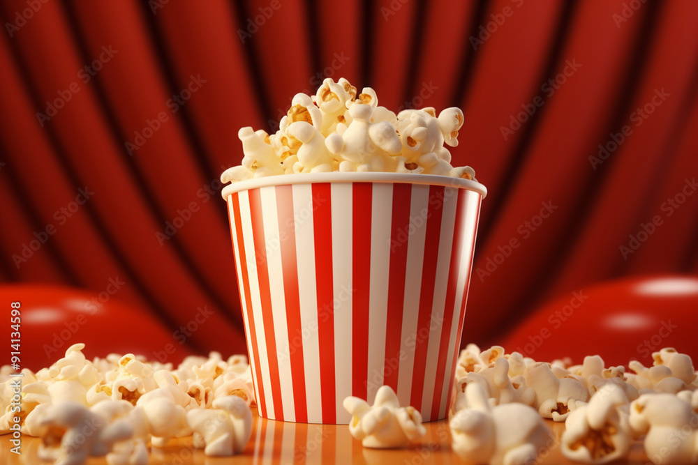View of cup of popcorn with cinema seat View of cup of popcorn with cinema seat