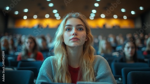 University Lecture Hall Filled With Students Engaged in Note-Taking During Class photo