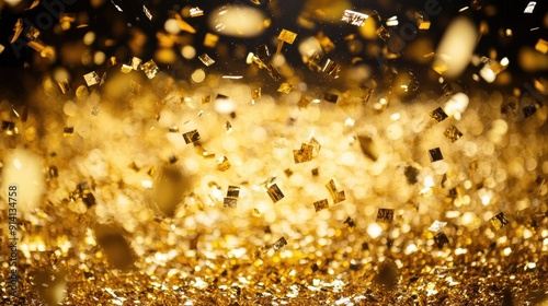 A cascade of golden confetti falling, creating a festive and celebratory atmosphere. Perfect for parties and celebrations.