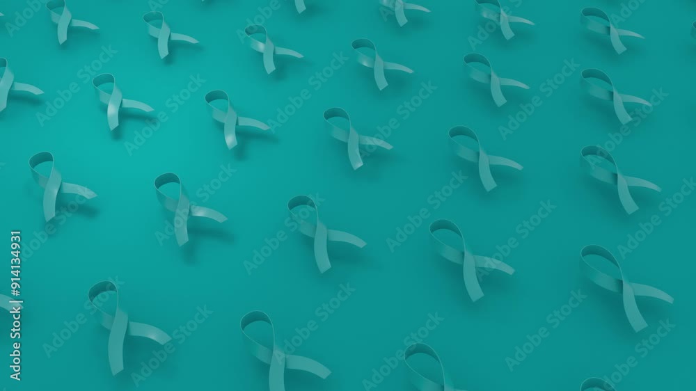 Cervical and Ovarian Cancer Day Background containing voluminous turquoise ribbons.
