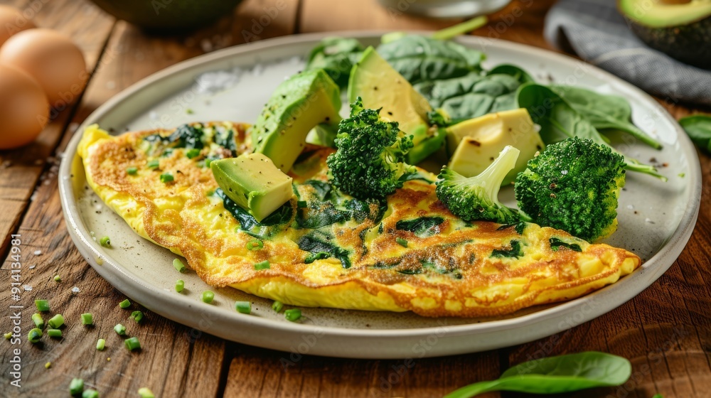 Healthy Breakfast Omelette with Spinach, Broccoli, and Avocado Healthy Breakfast Omelette with Spinach, Broccoli, and Avocado