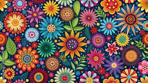 Vibrant multicolor floral seamless pattern features abstract colorful flowers of various shapes and sizes arranged in a repeating design for endless creative possibilities.