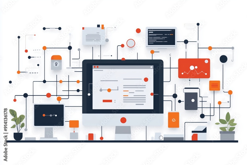 Marketing automation tools, streamlined processes, flat design illustration, No logo, No Trademark, No text, minimal concept with copy space for stock photo Marketing automation tools, streamlined processes, flat design illustration, No logo, No Trademark, No text, minimal concept with copy space for stock photo