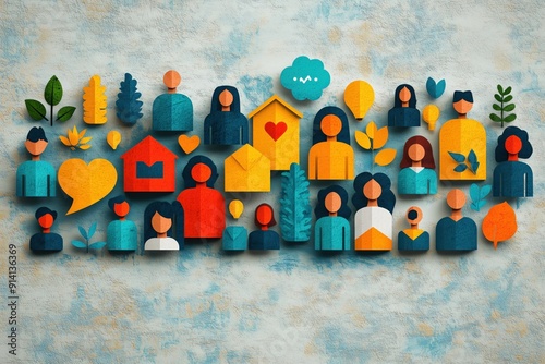 Social media community building, engaged followers, flat design illustration, No logo, No Trademark, No text, minimal concept with copy space for stock photo