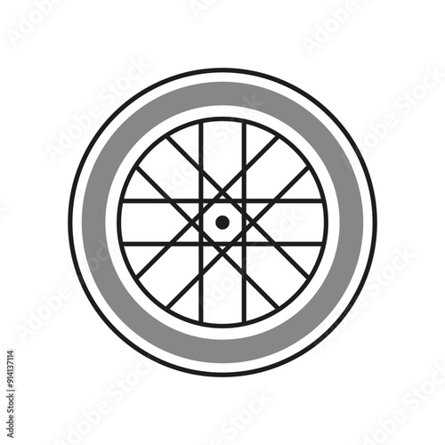 Wheel vector icon. Black and gray. Circular geometric design. Simple outline.