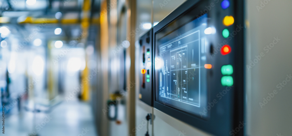 Control Panel Displaying Data Inside a Modern Industrial Facility During Daytime Operations Control Panel Displaying Data Inside a Modern Industrial Facility During Daytime Operations