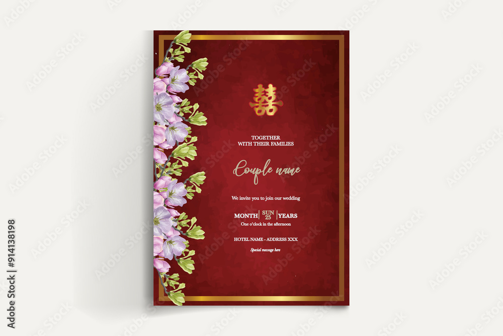 WEDDING INVITATION FRAME WITH FLOWER DECORATIONS AND FRESH LEAVES WEDDING INVITATION FRAME WITH FLOWER DECORATIONS AND FRESH LEAVES