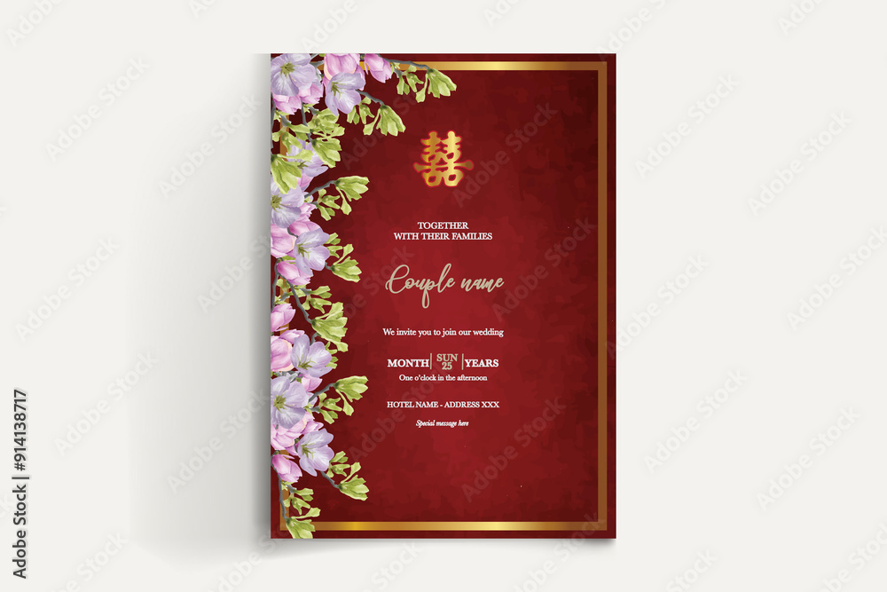 WEDDING INVITATION FRAME WITH FLOWER DECORATIONS AND FRESH LEAVES WEDDING INVITATION FRAME WITH FLOWER DECORATIONS AND FRESH LEAVES