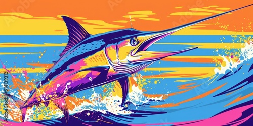 Colorful marlin jumping out of the water. photo