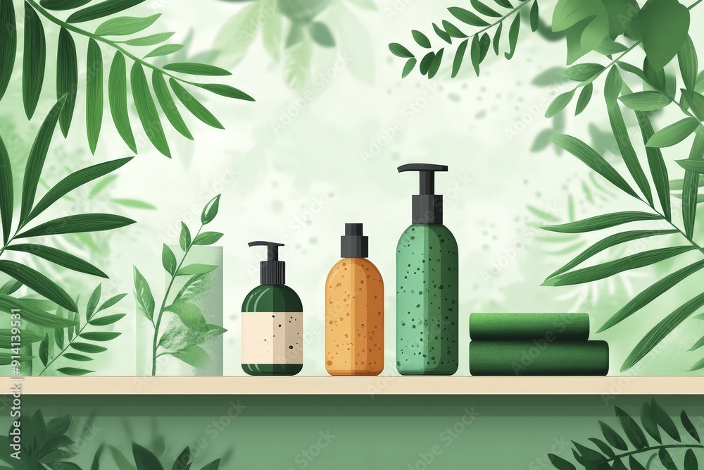 Eco-Friendly Lifestyle with Natural Wellness Products in Minimalist Flat Illustration Style Eco-Friendly Lifestyle with Natural Wellness Products in Minimalist Flat Illustration Style