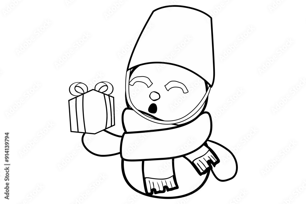 Design a coloring image with a Christmas snowman theme Design a coloring image with a Christmas snowman theme