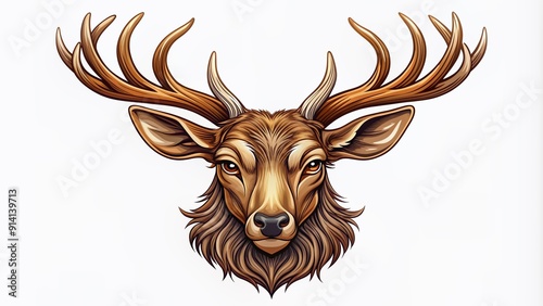 A majestic deer head vector illustration with intricate antlers and regal expression, perfect for game logos, clan emblems, or outdoor brand identities.