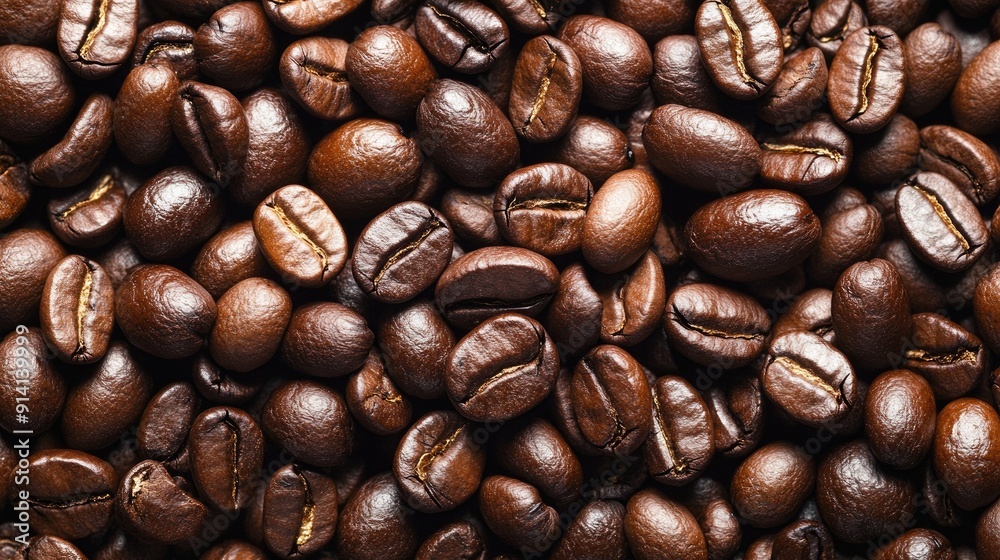 Obraz premium A dense cluster of coffee beans with a smooth, neutral background for text. Rich and aromatic.