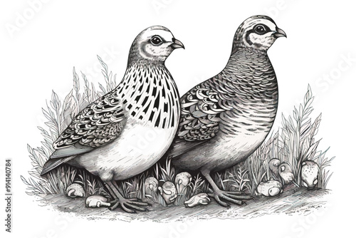 Hand drawn partridge illustration. Background with bird.