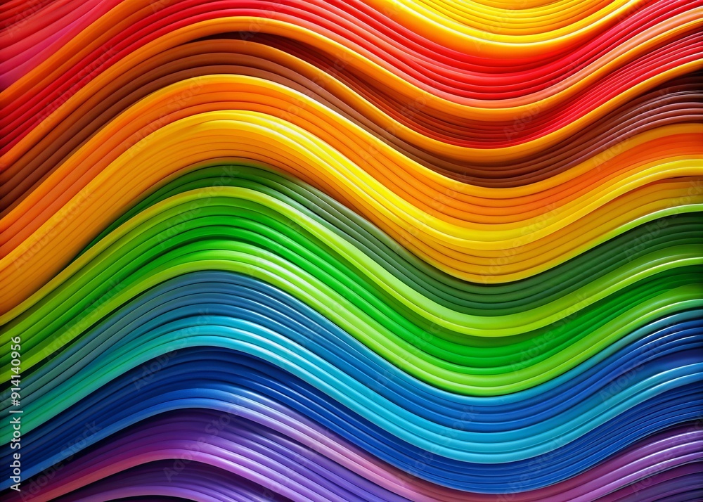 Vibrant rainbow-colored stripes undulate across a wavy, curved paper background, creating a mesmerizing, abstract pattern of shifting colors and dynamic energy. Vibrant rainbow-colored stripes undulate across a wavy, curved paper background, creating a mesmerizing, abstract pattern of shifting colors and dynamic energy.