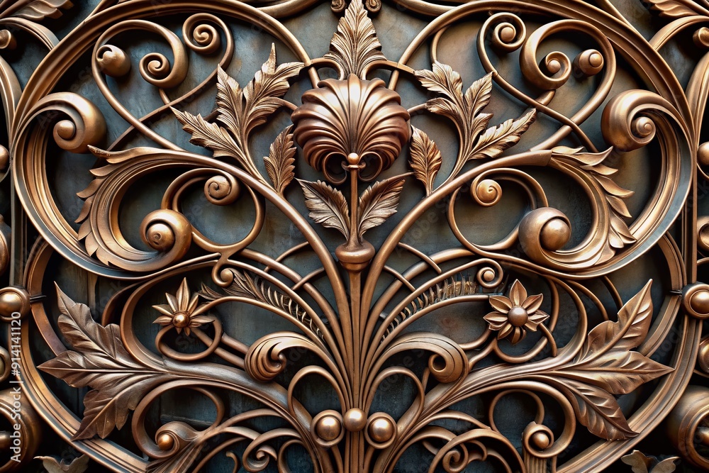 Φωτογραφία Intricate Art Nouveau metalwork depicts flowing tendrils, whiplash curves, and organic shapes, evoking luxury and sophistication, with ornate details and rich textures