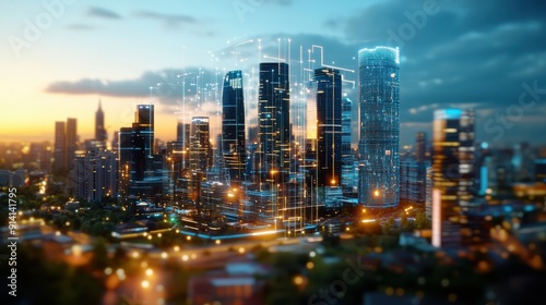 AI city, innovative infrastructure, futuristic society, holographic displays