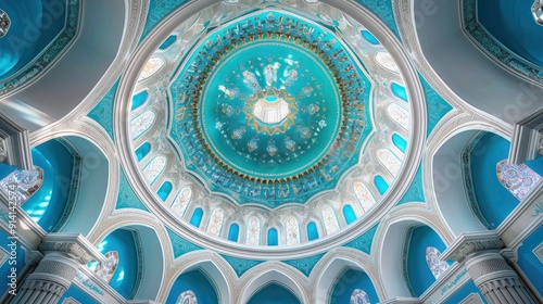 Intricate Blue and White Ceiling of an Islamic Dome