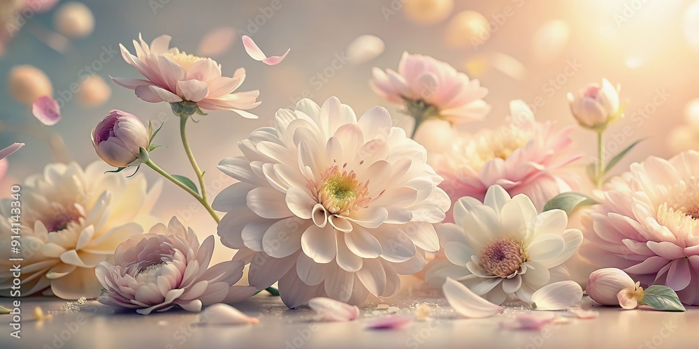 Φωτογραφία Delicate petals of pastel-colored flowers subtly overlap on a soft, creamy background, evoking a sense of serenity and calmness in a gentle, whimsical floral arrangement