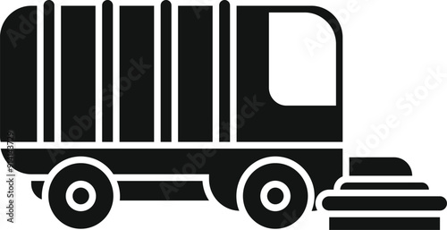 Black simple icon of a street cleaning machine with rotating brushes, side view
