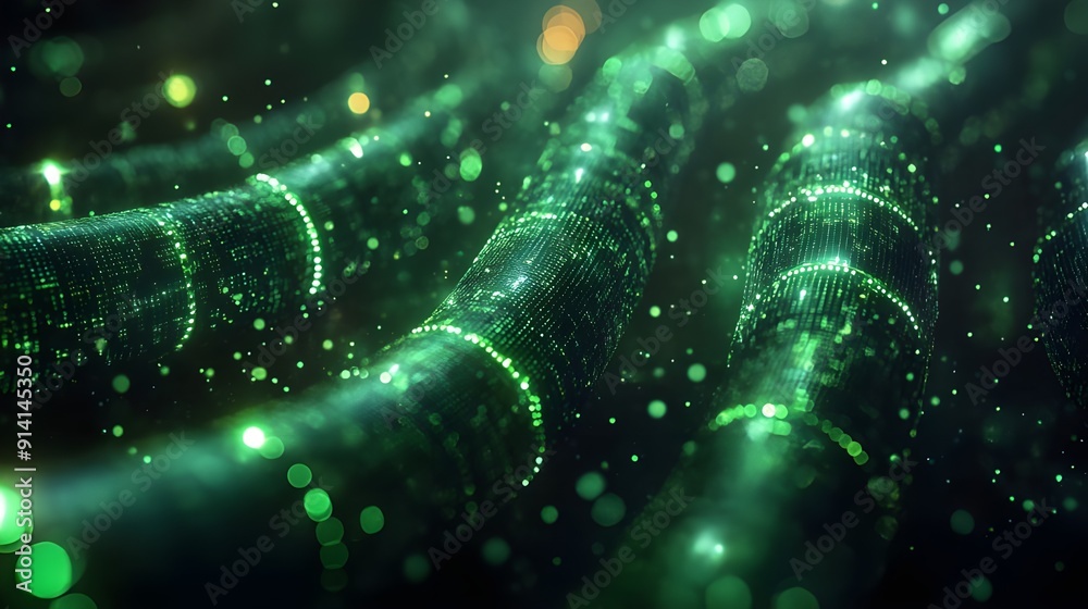 illustration image for write article online of fiber optic transaction data on internet network. Generative AI illustration image for write article online of fiber optic transaction data on internet network. Generative AI