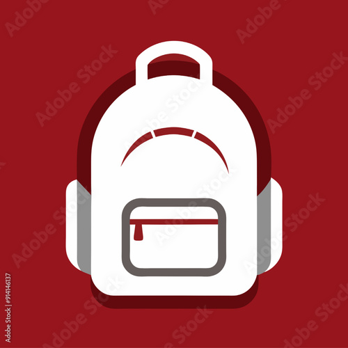 Red backpack vector icon, travel luggage symbol for web design