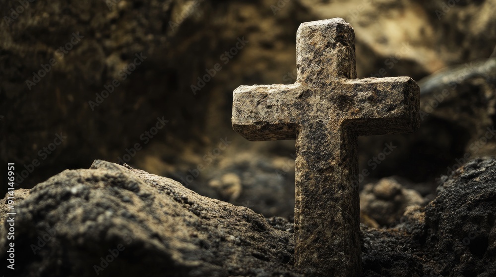 Stone cross in an ancient setting, connecting history and faith, with space for text. Stone cross in an ancient setting, connecting history and faith, with space for text.