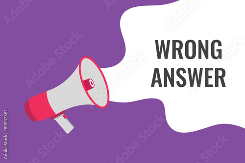 wrong answer button, banner, label, template for website. wrong answer text with colorful megaphone icon
