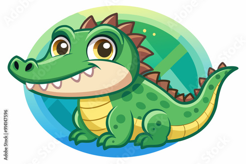 Cartoon Green Crocodile with Big Eyes and a Grin