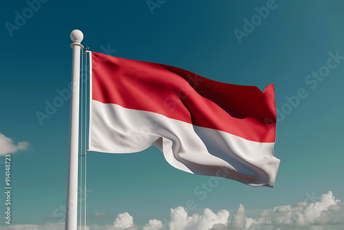The Indonesian flag flutters in the wind in the blue sky, national independece photo