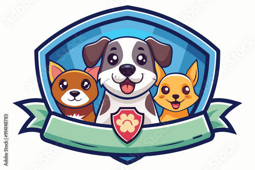 Cartoon Dog Mascot with Shield Logo