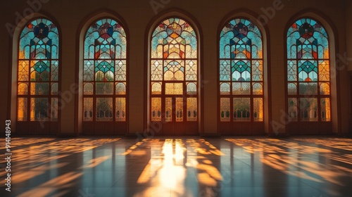 Sunbeams Streaming Through Stained Glass Windows