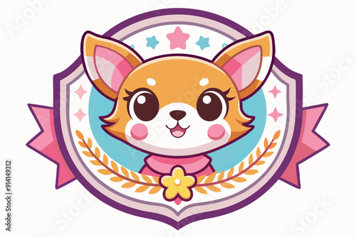 Cute Cartoon Animal with Large Eyes in a Pink and Purple Frame
