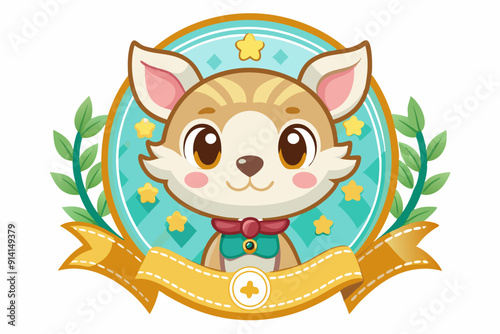 Cute Cartoon Animal with Ribbon and Stars