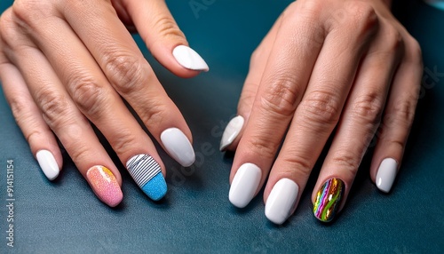 Colorful Nail on hand Art Designs Displayed on a Professional Nail Table.