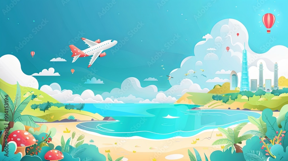Holiday travel tourism vacation concept illustration, cute clay style Holiday travel tourism vacation concept illustration, cute clay style