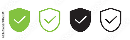 Shield check mark icon, or security shield protection icon with tick symbol vector.