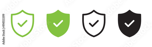 Shield check mark icon, or security shield protection icon with tick symbol vector. photo