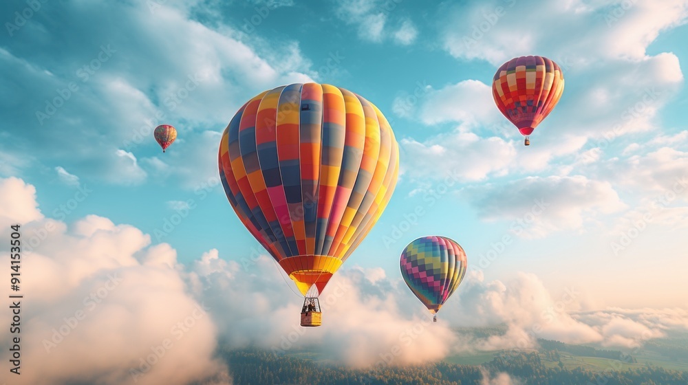 Obraz premium Hot Air Balloons Soaring Through the Clouds