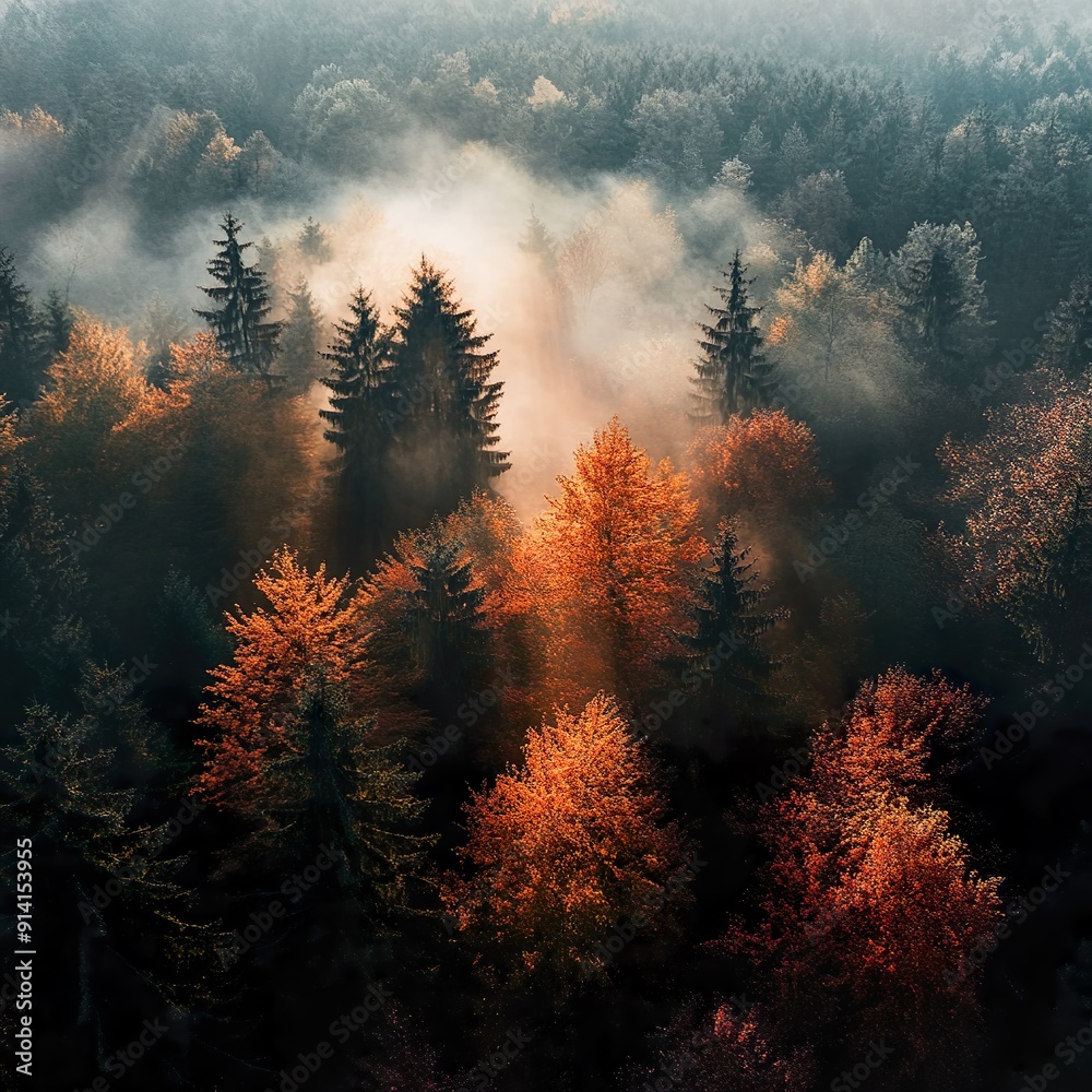 Luftaufnahme eines herbstlichen Waldes Luftaufnahme eines herbstlichen Waldes