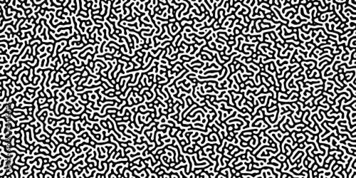 Turing reaction diffusion monochrome seamless pattern with chaotic motion .Linear design with biological shapes. Organic lines in memphis. abstract turing organic wallpaper background .	