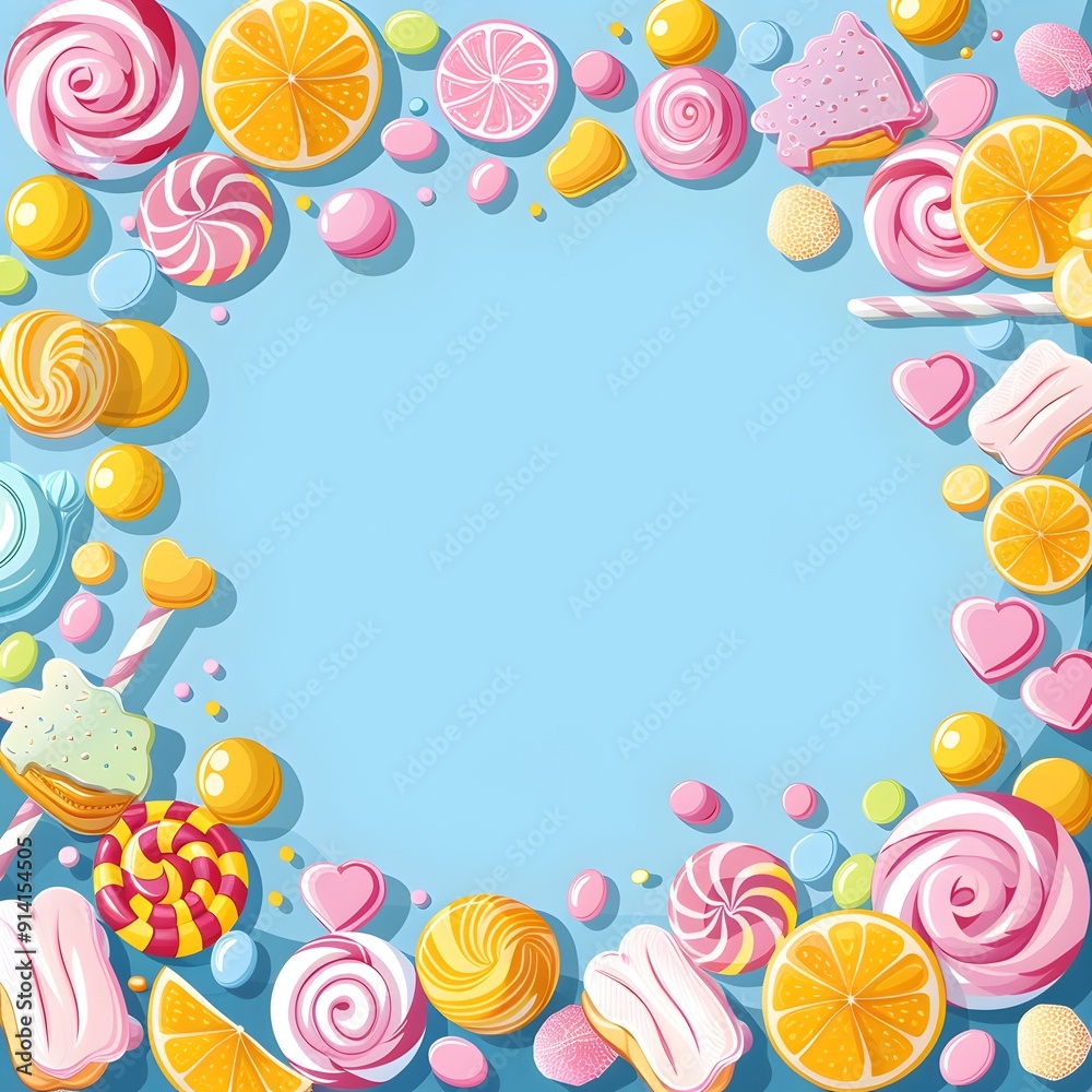 Candy Themed Frame with Sweets and Vibrant Colors Playful and Whimsical Background Concept Candy Themed Frame with Sweets and Vibrant Colors Playful and Whimsical Background Concept