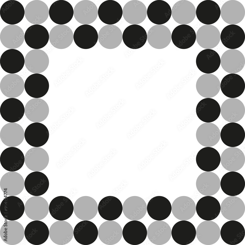 Geometric dot frame. Black and gray circles. Minimalist border. Vector illustration. Geometric dot frame. Black and gray circles. Minimalist border. Vector illustration.