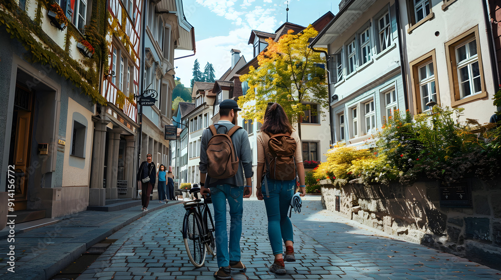 Three friends happily wander the historic streets of Lucerne, enjoying the picturesque and charming scenery. Three friends happily wander the historic streets of Lucerne, enjoying the picturesque and charming scenery.